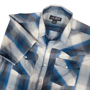 Canyon Guide Outfitters Mens XL Blue Plaid Pearl Snap Western Shirt Short Sleeve